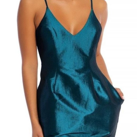 Luxxel Teal Satin Cocktail Dress - Picture 1 of 4